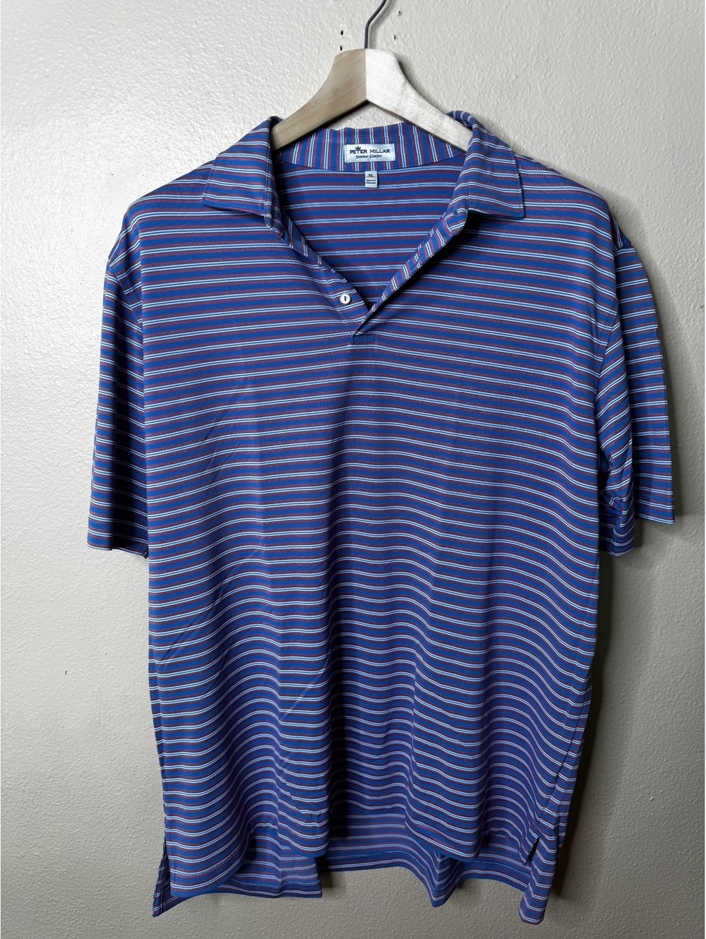 Peter Millar Summer Comfort Men’s Blue Red Striped Golf Polo Shirt XL